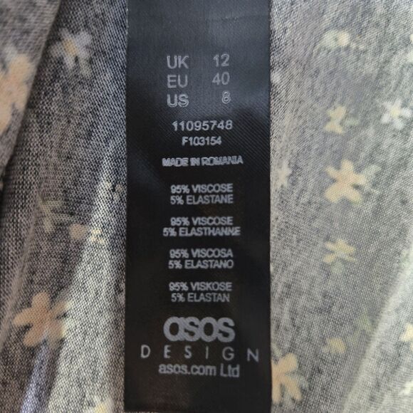 ASOS Maternity Dress Ditzy Floral Long V Tie Front 8 Black Yellow - Picture 10 of 16